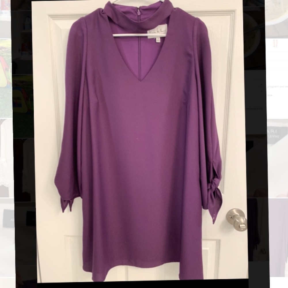 Nicole Miller choker neck tie sleeve Purple  Dress